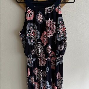 Robbie Bee Navy and Pink Patterned Dress NWT Size L